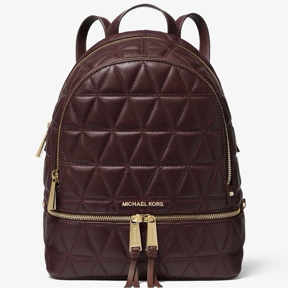 Michael Kors Rhea Medium Quilted Leather Backpack In Barolo - Picture 2 of 16